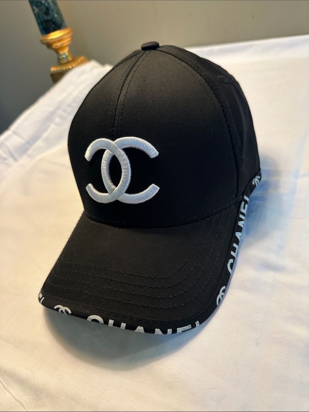 Black Cap with White CC Embroidery